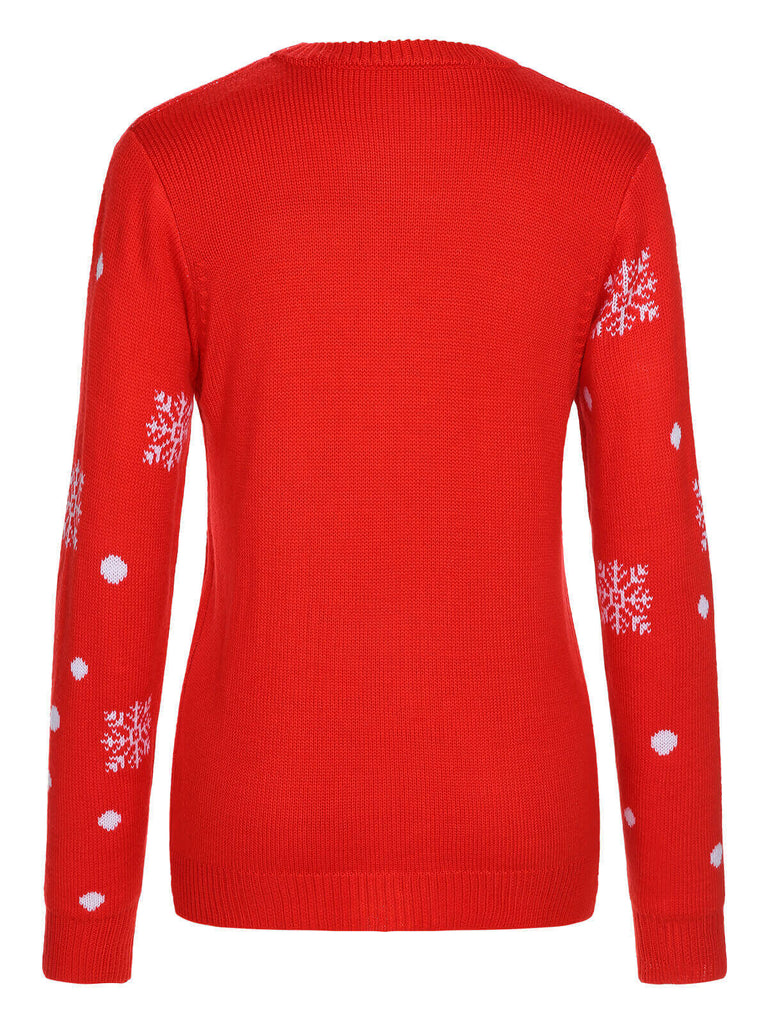 Red 1940s Christmas Reindeer Knit Sweater