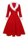 Red & White 1950s Christmas Lapel Dress