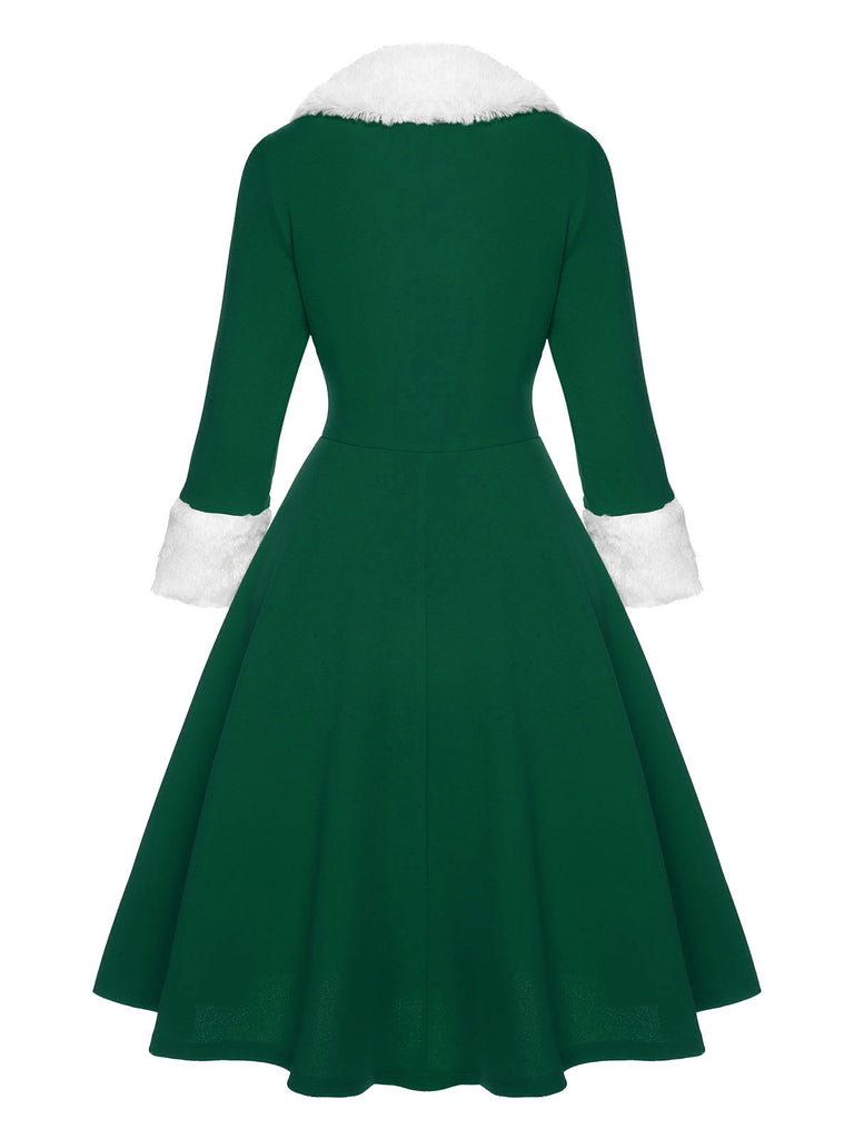 [Pre-Sale] Green & White 1950s Christmas Lapel Dress