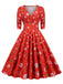 1950s Christmas V-Neck Mid-Sleeve Dress