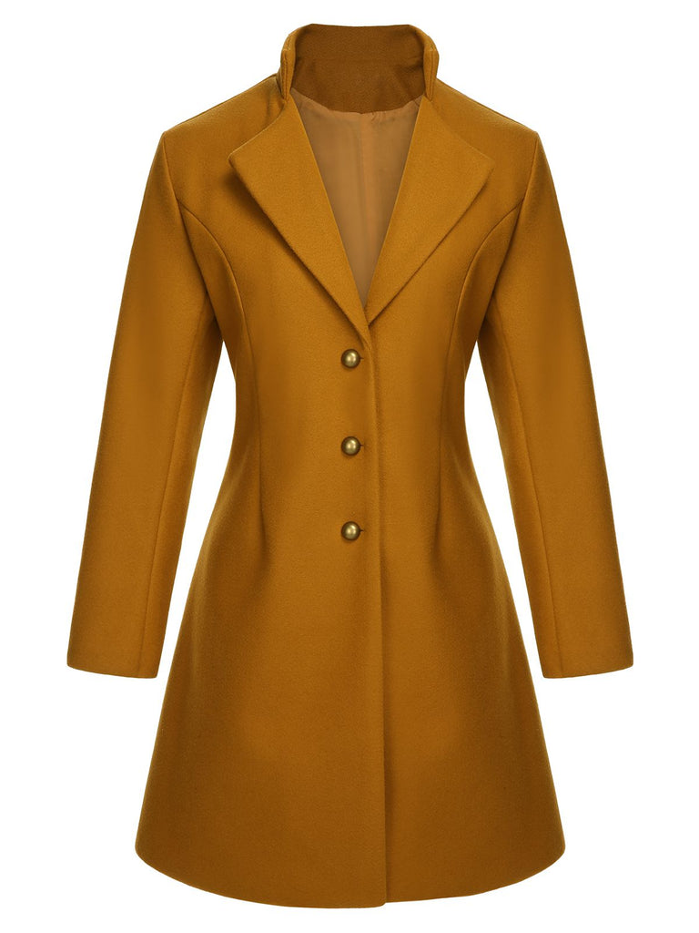 Midium Yellow 1940s Lapel Solid Wool Coat
