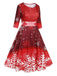 Wine Red 1950s Christmas Snowflake Patchwork Dress