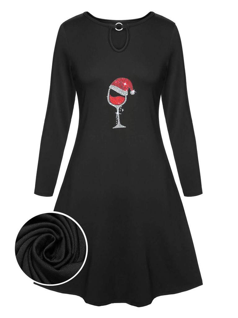 1940s Christmas Hat Wine Keyhole Shift Dress