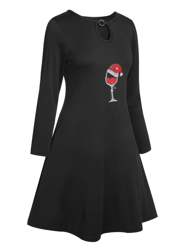 1940s Christmas Hat Wine Keyhole Shift Dress