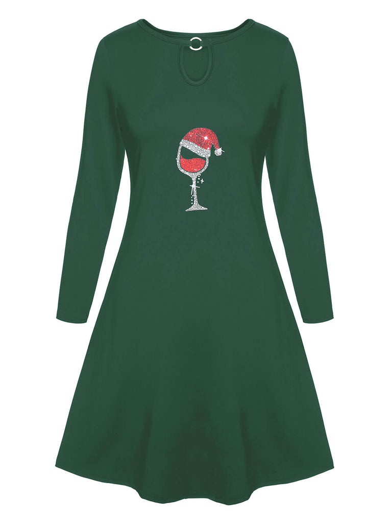 1940s Christmas Hat Wine Keyhole Shift Dress