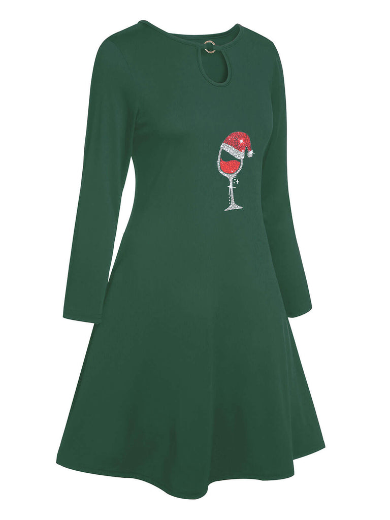 1940s Christmas Hat Wine Keyhole Shift Dress