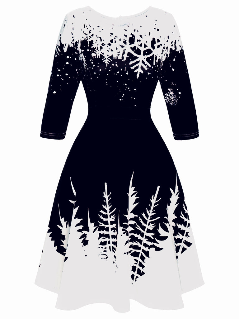 1950s Christmas Round Neck Snowflake Dress