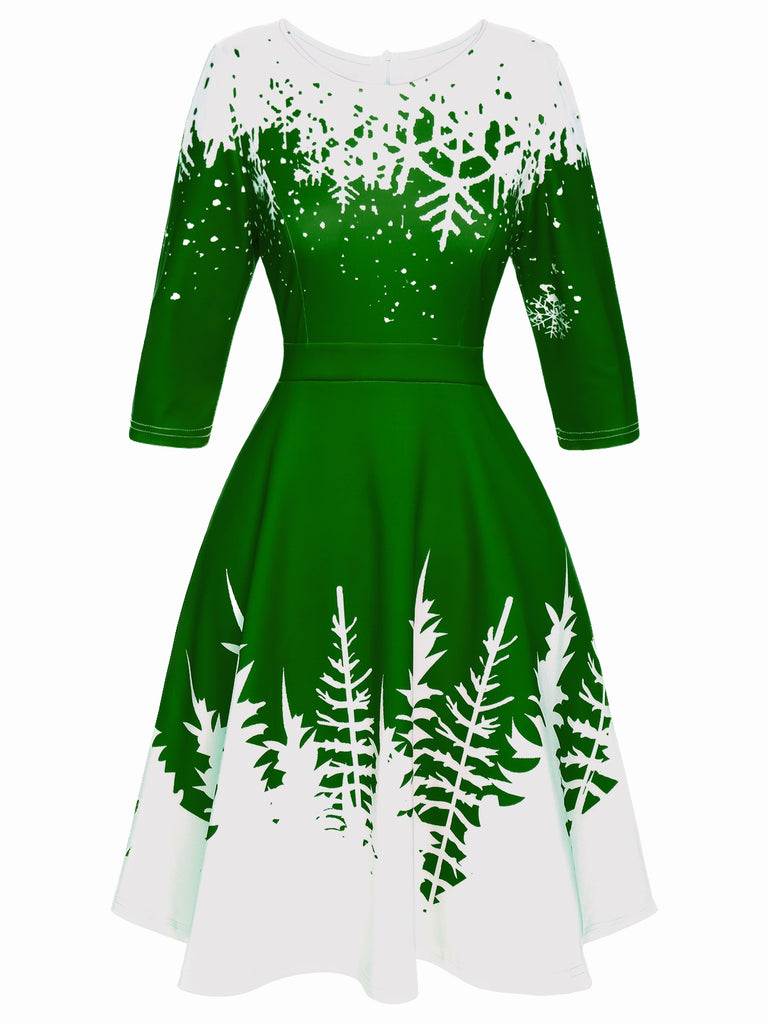 1950s Christmas Round Neck Snowflake Dress