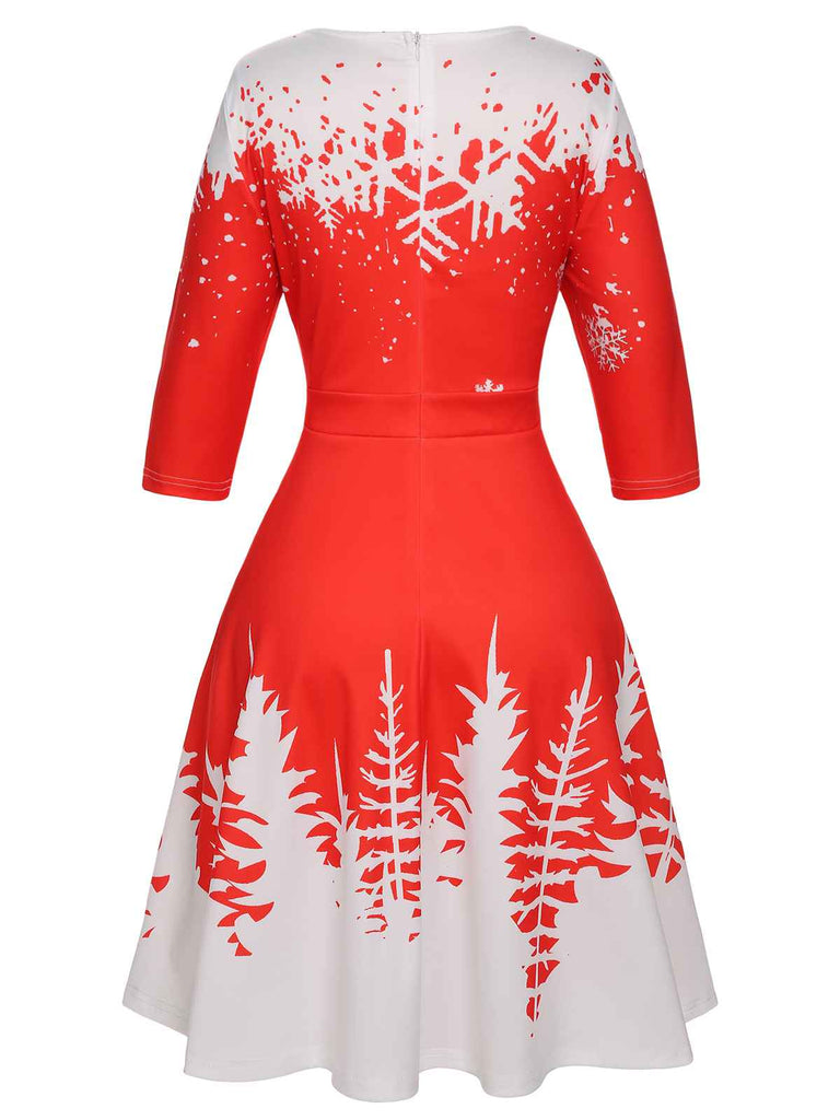 1950s Christmas Round Neck Snowflake Dress