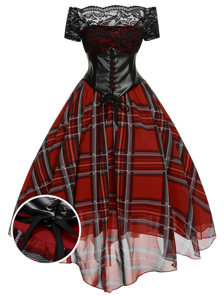 Red 1950s Christmas Plaid Girdle Dress