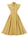 1950s Solid Ruffle Sleeve Bow Neck Dress