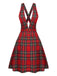 Red 1950s Plaids Buttoned Strap Dress