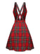 Red 1950s Plaids Buttoned Strap Dress