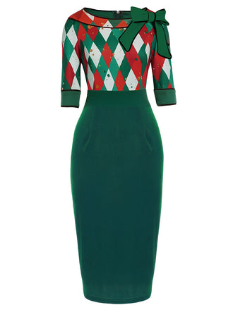 Green 1960s Christmas Plaid Patchwork Dress