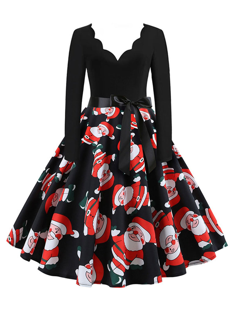 Christmas 1950s V-Neck Patchwork Swing Dress