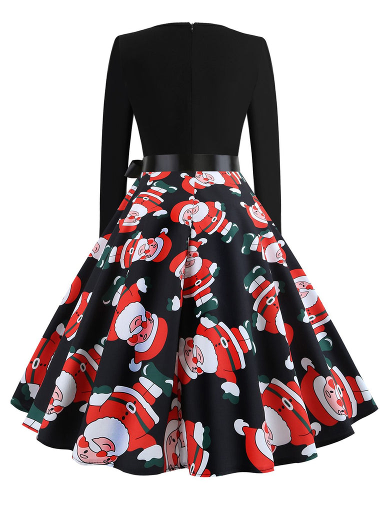 Christmas 1950s V-Neck Patchwork Swing Dress