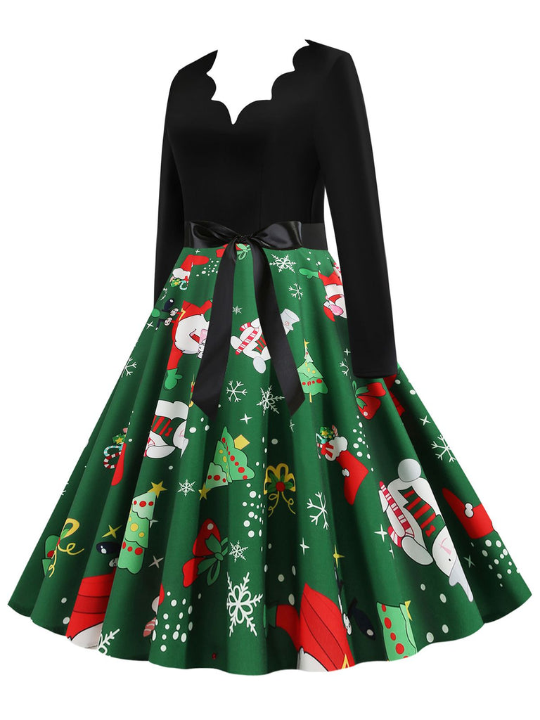 Christmas 1950s V-Neck Patchwork Swing Dress