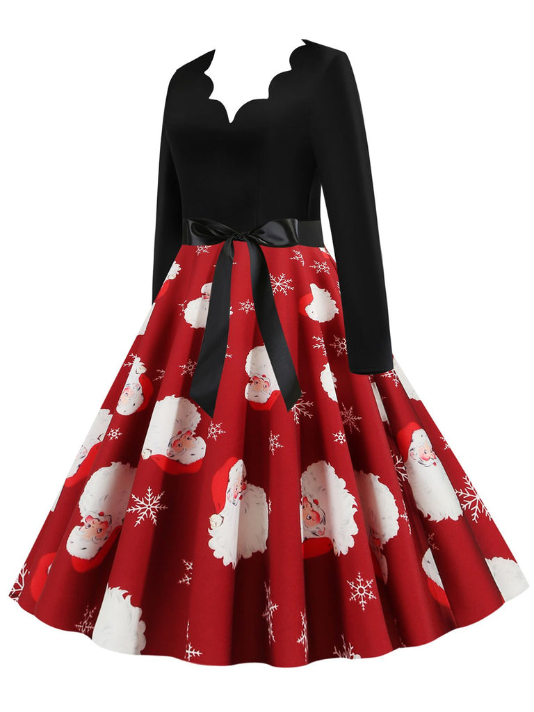 Christmas 1950s V-Neck Patchwork Swing Dress