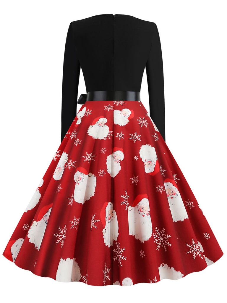 Christmas 1950s V-Neck Patchwork Swing Dress