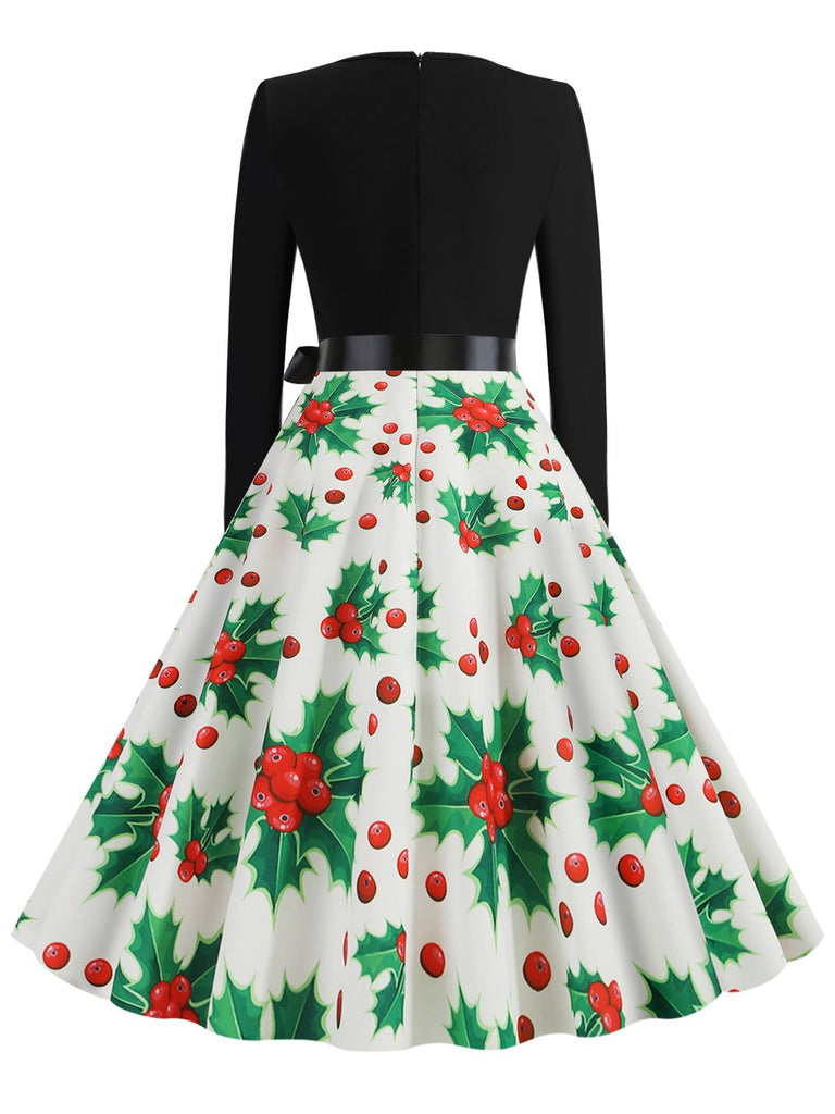 Christmas 1950s V-Neck Patchwork Swing Dress