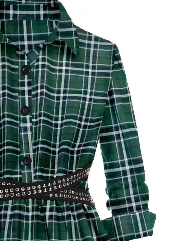 1930s Scottish Plaid Lapel Belt Blouse