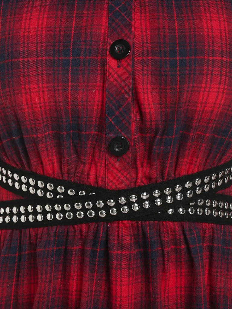 1930s Scottish Plaid Lapel Belt Blouse