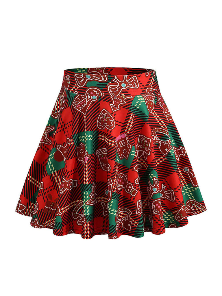 1950s Christmas Snowman Plaid Swing Skirt