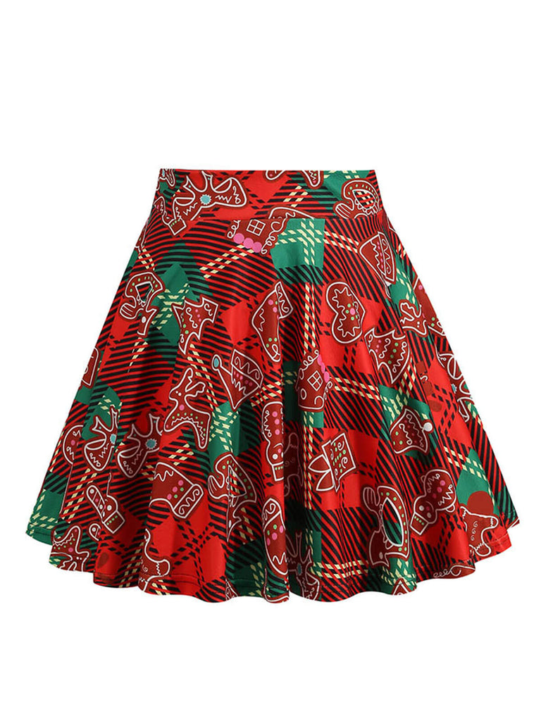 1950s Christmas Snowman Plaid Swing Skirt