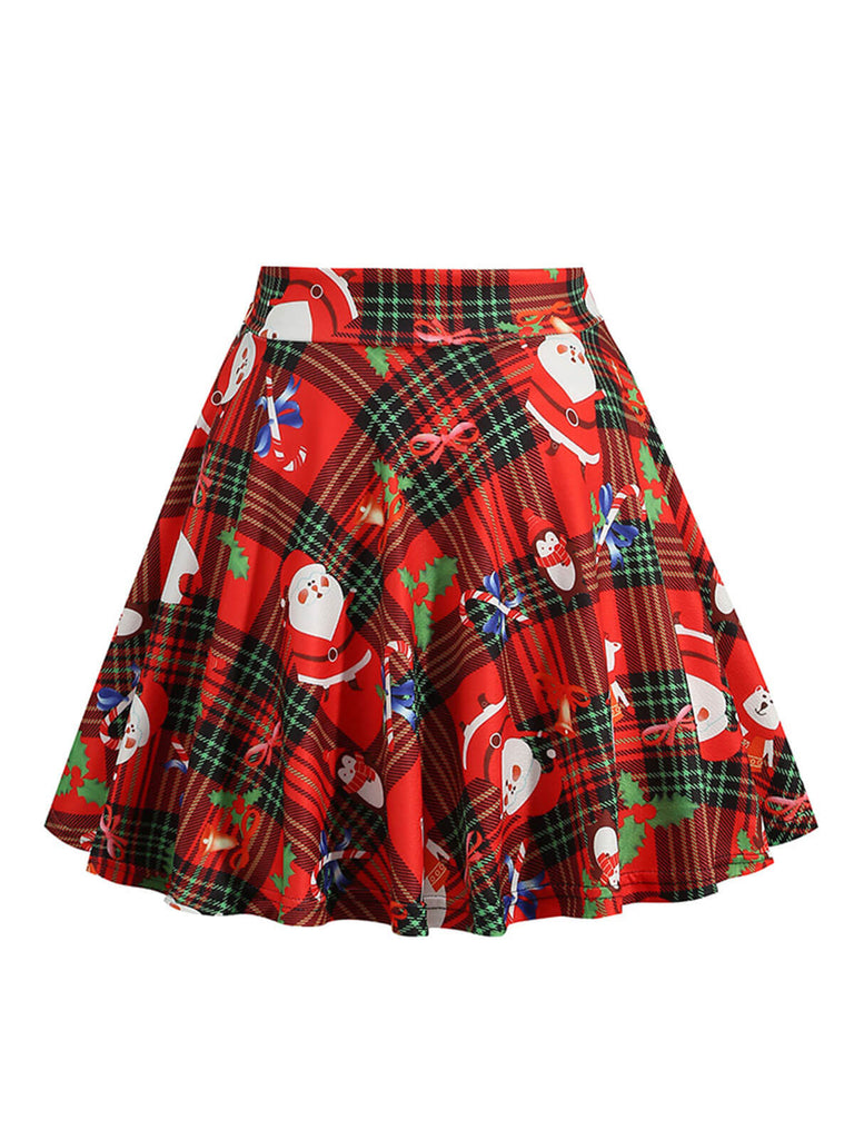 1950s Christmas Snowman Plaid Swing Skirt