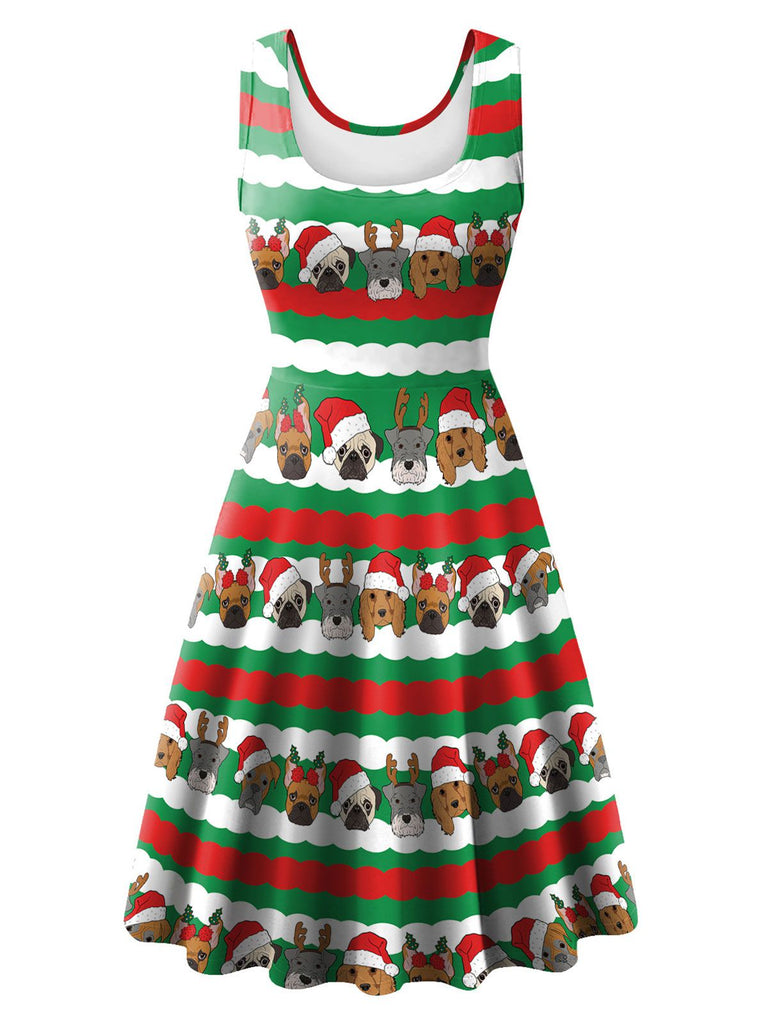 1950s Christmas Print Knitted Sleeveless Dress