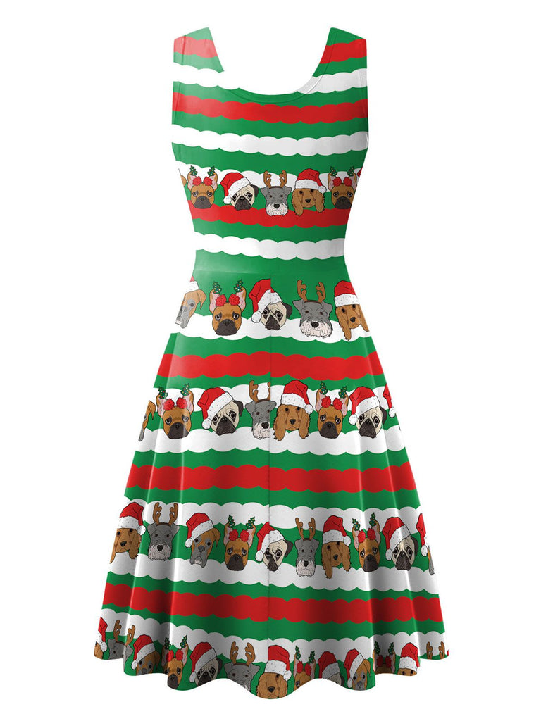 1950s Christmas Print Knitted Sleeveless Dress