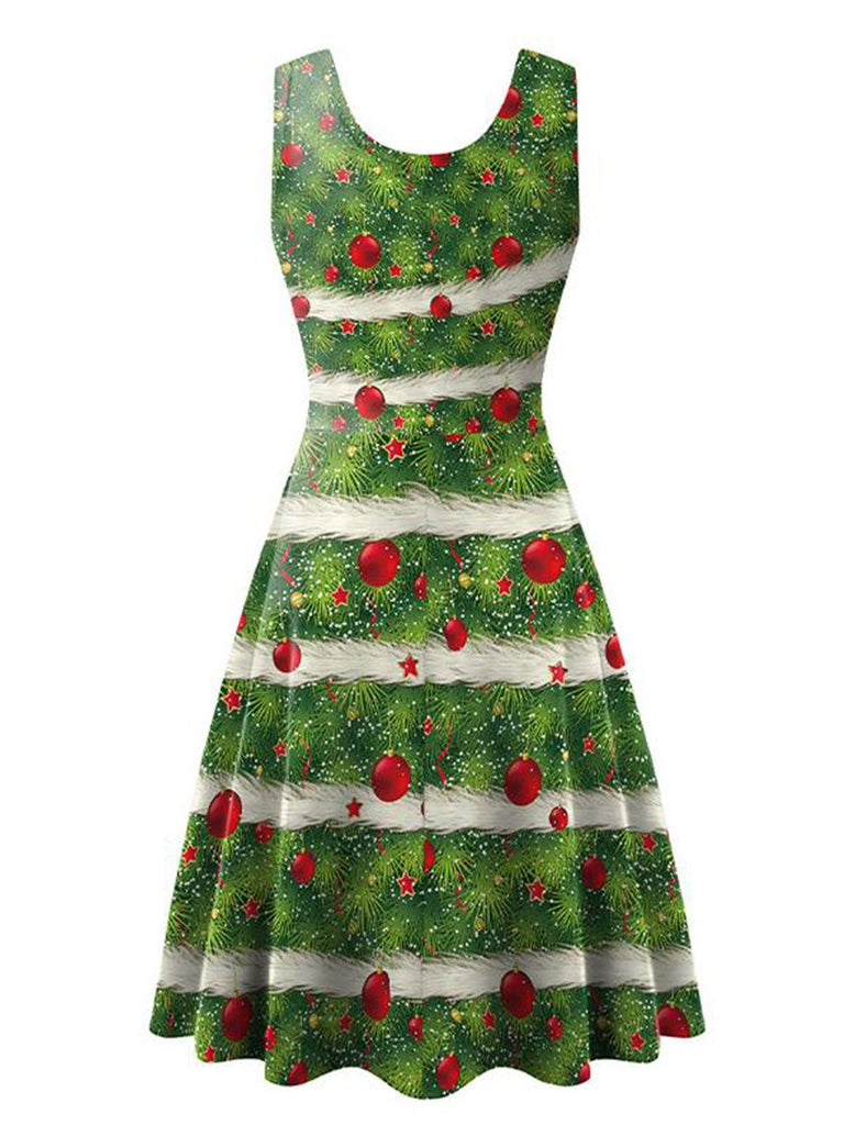 1950s Christmas Print Knitted Sleeveless Dress