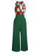 Green 1930s Christmas Plaid Lace Patchwork Jumpsuit