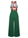 Green 1930s Christmas Plaid Lace Patchwork Jumpsuit