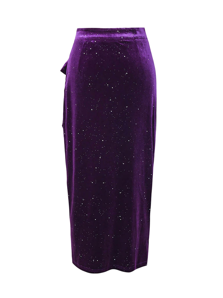 Deep Purple 1960s Glitter Slit Velvet Skirt