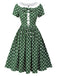 Green 1940s Polka Dot Bowknot Patchwork Dress