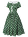 Green 1940s Polka Dot Bowknot Patchwork Dress