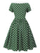 Green 1940s Polka Dot Bowknot Patchwork Dress