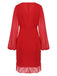 Red 1960s Solid Chiffon Surplice V-Neck Dress