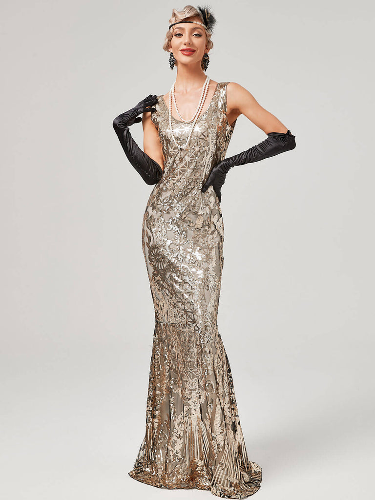 1920s Sequined Floor-Length Charleston Dress