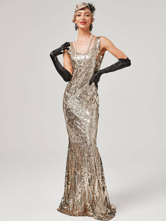1920s Sequined Floor-Length Charleston Dress