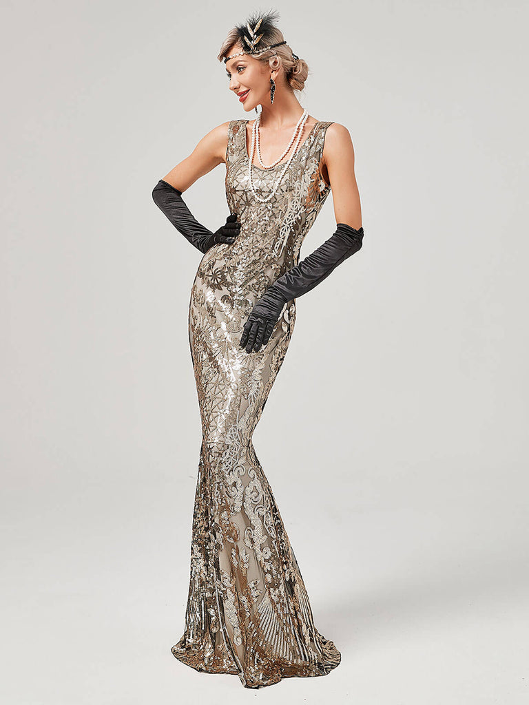 1920s Sequined Floor-Length Charleston Dress