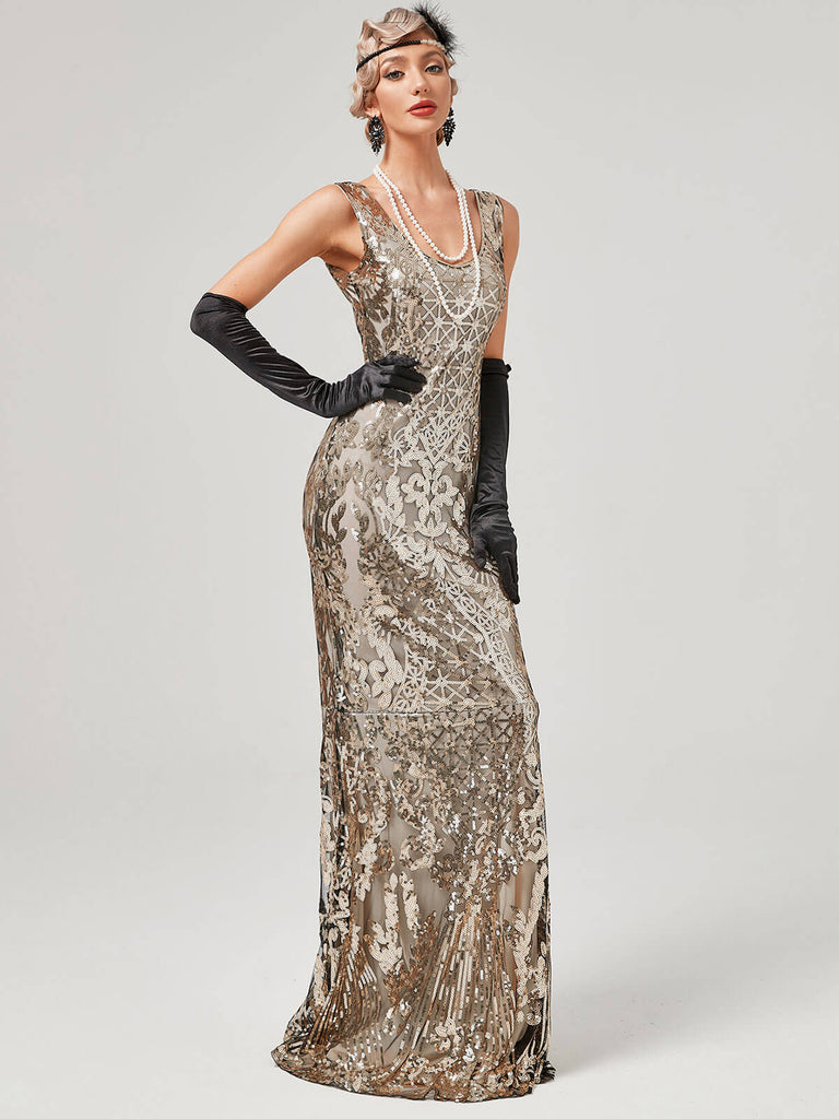 1920s Sequined Floor-Length Charleston Dress