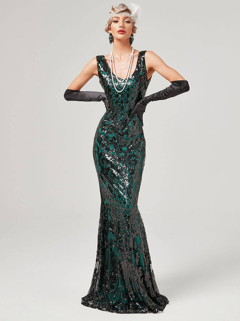 1920s Sequined Floor-Length Charleston Dress