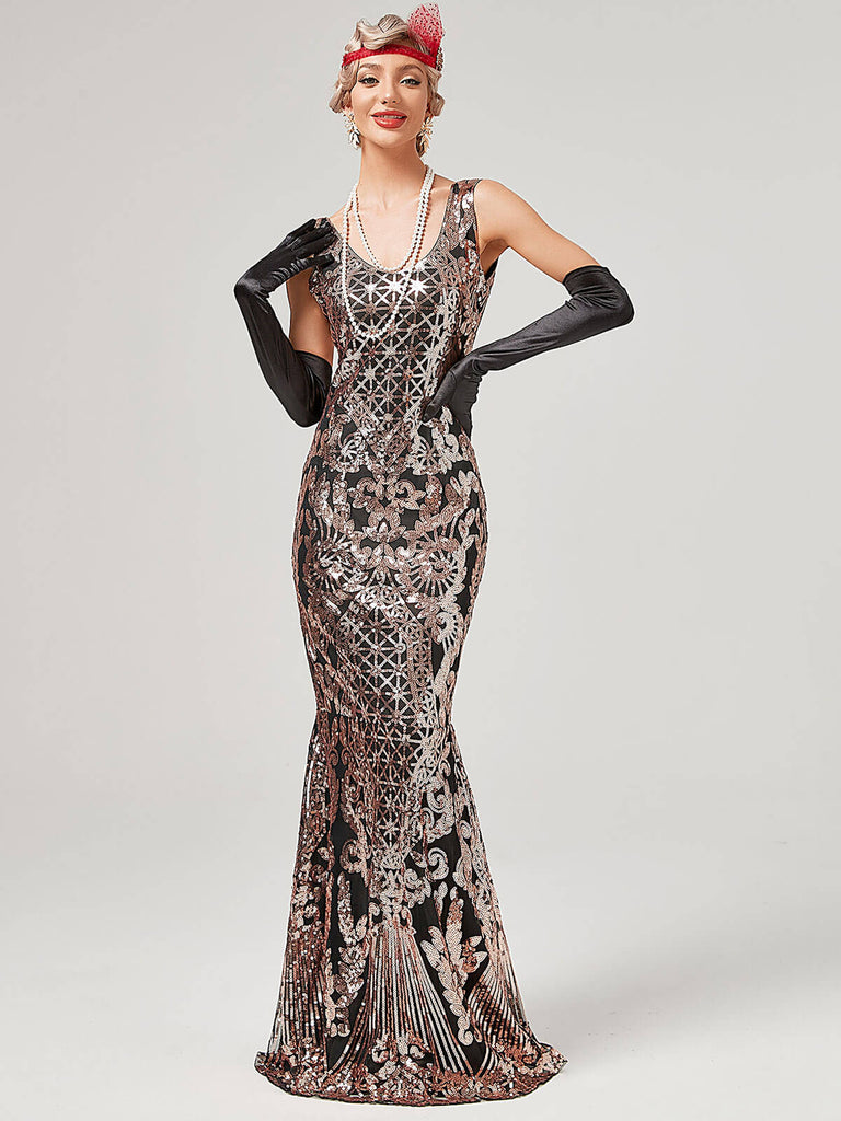 1920s Sequined Floor-Length Charleston Dress