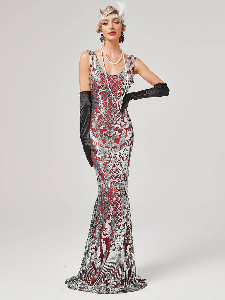 1920s Sequined Floor-Length Charleston Dress