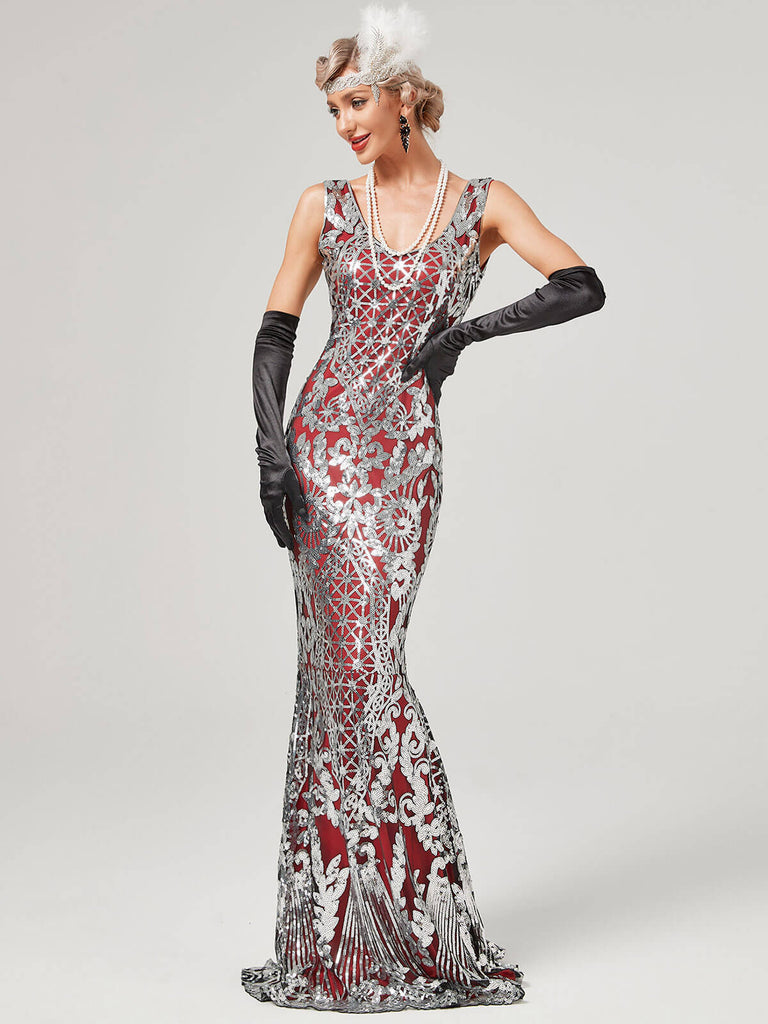 1920s Sequined Floor-Length Charleston Dress