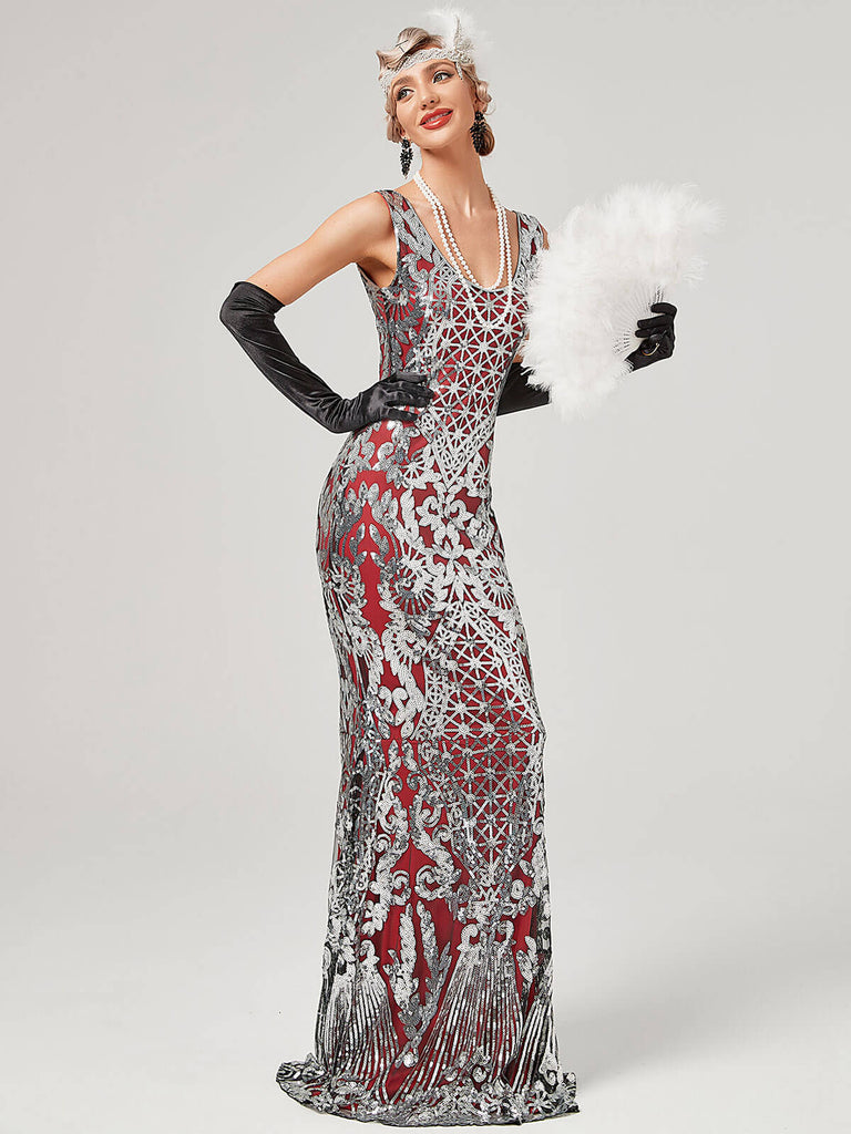 1920s Sequined Floor-Length Charleston Dress