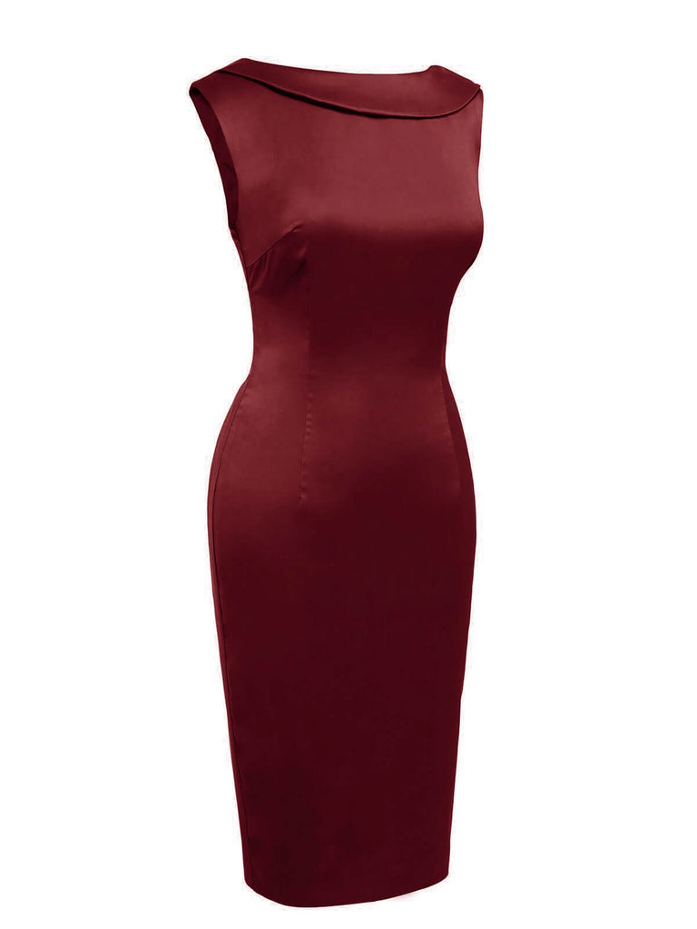 Wine Red 1960s Back Bowknot Pencil Dress