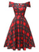 [Pre-Sale] Red 1950s Christmas Plaid Off-Shoulder Dress